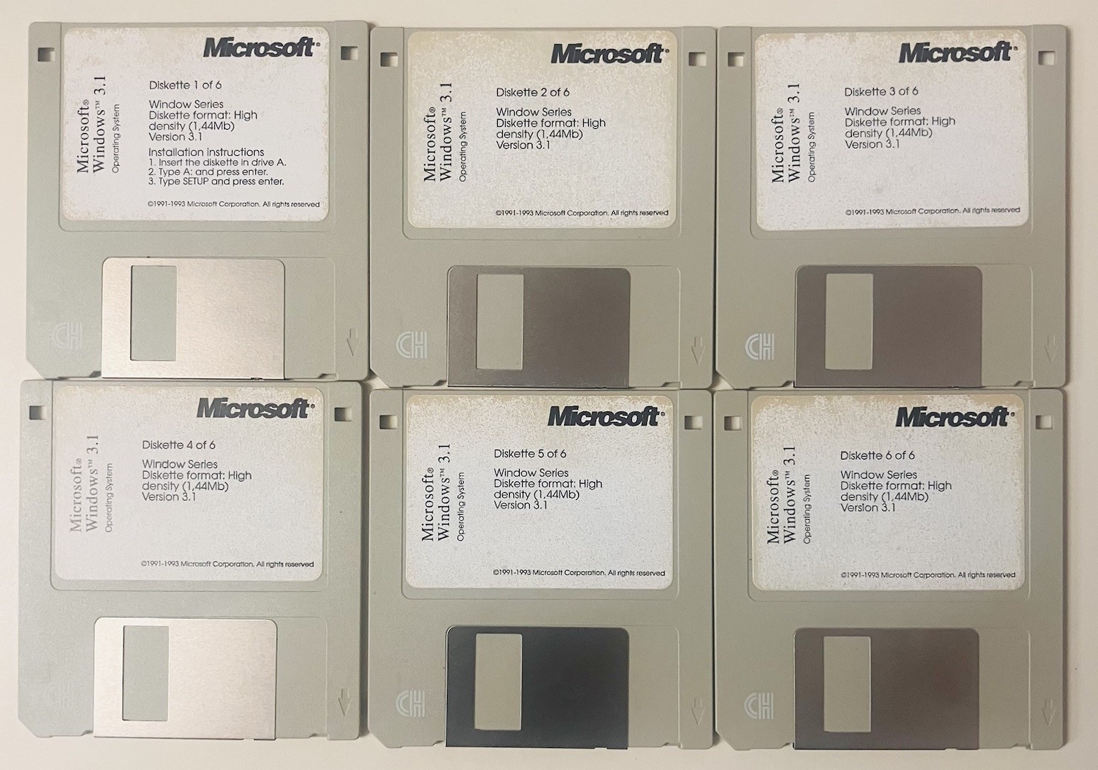 Microsoft Windows 3.1 (1992–1993) Complete 6-Disk Set | Vintage 3.5”  Floppies