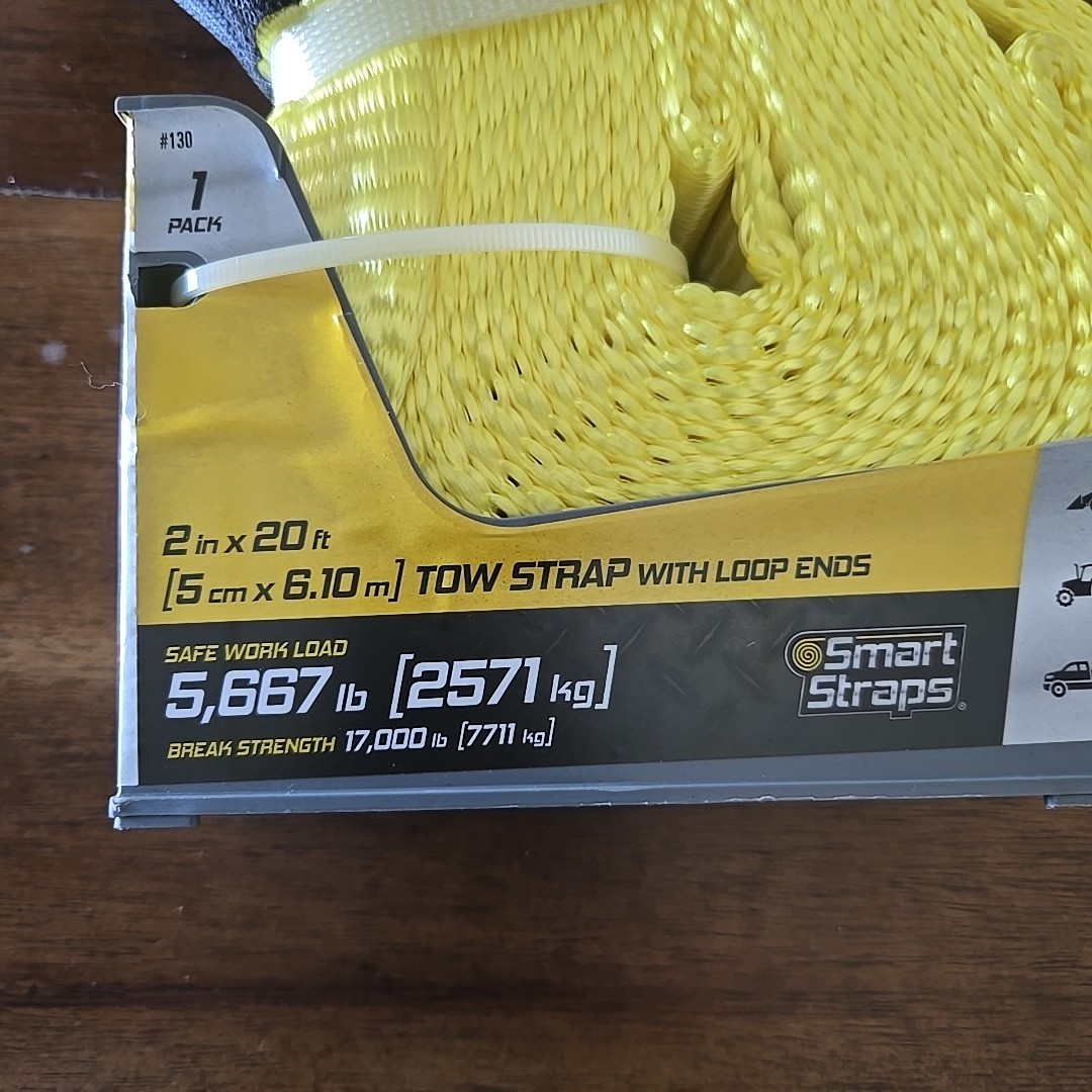 Smart Straps 20 ft Tow Strap With Loop Ends NEW