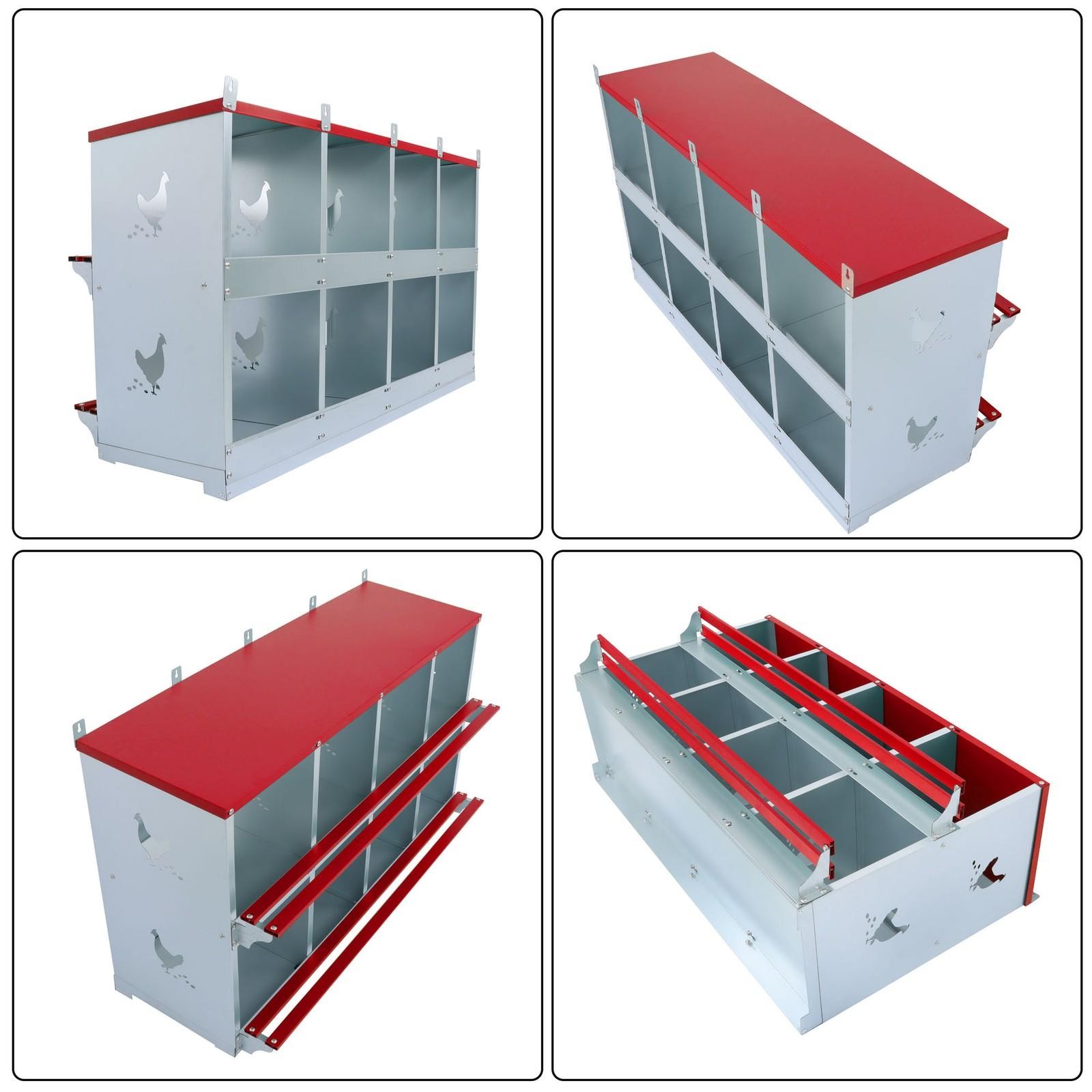 8-Compartment Metal Poultry Nest Box Wall Mount Easy Eggs Collection Large Vent