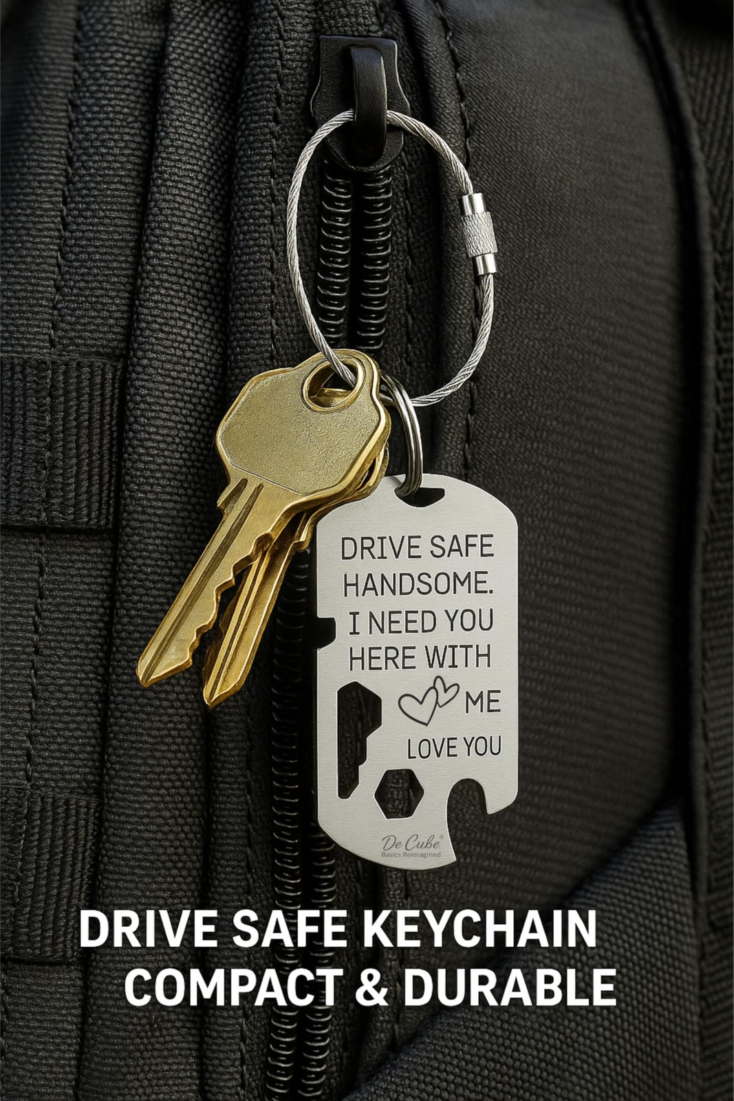 De Cube Drive Safe Handsome Keychain Multi Tool | 6-in-1 Stainless Silver