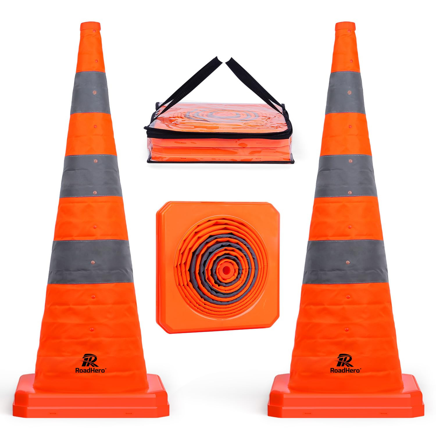 2 Pack 36 Inch Collapsible Traffic Safety Cones, Reflective Pop Up Road Cones fo
