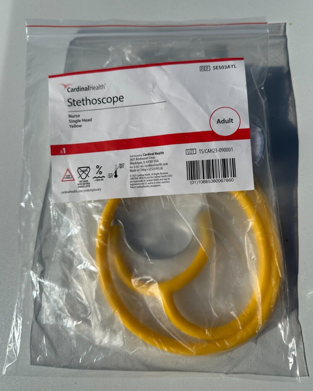 Cardinal Health New Open Package Stethoscope Yellow Cat. SES03AYL T