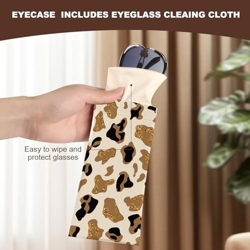 2Pcs Sunglass Eyeglass Glasses Case Soft PU Leather with Leopard Print a