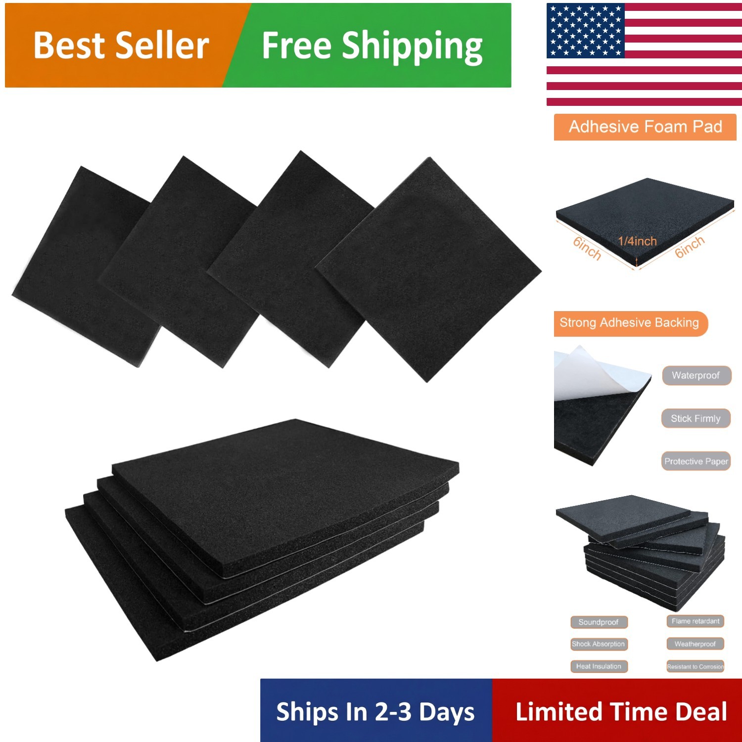 Versatile 8 Pcs Adhesive Foam Sheets - 6" x 6" for Shock Absorption & Insulation