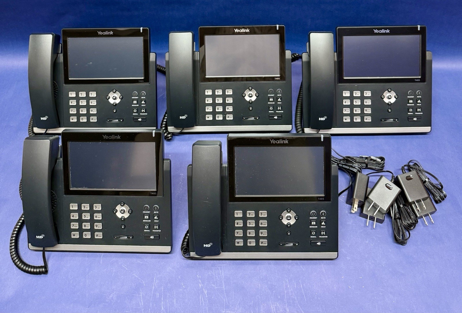 Lot Of 5 Yealink SIP-T48S Gigabit Business IP Phones 7" Touch, PoE, w/ Power
