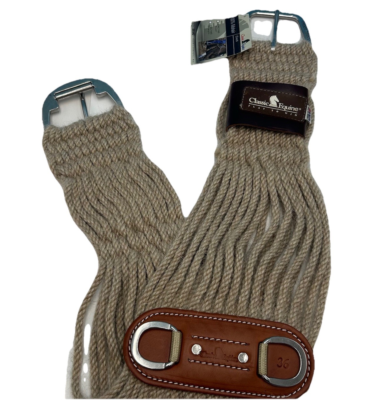 CLASSIC EQUINE Mohair 36” Roping Cinch 27 Strand Leather Center Roller Buckle