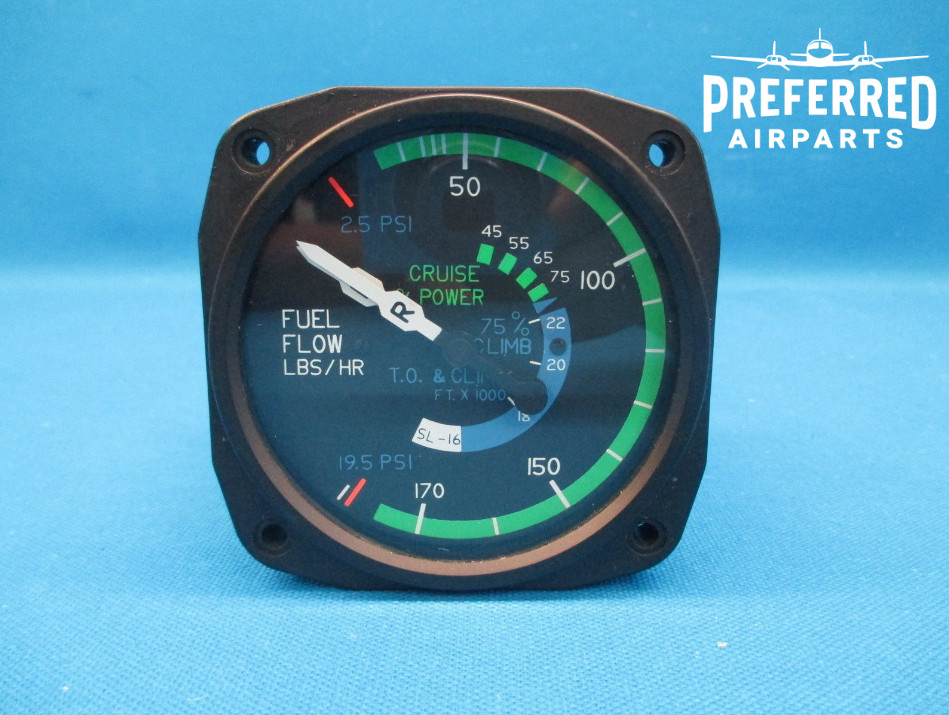 Used Cessna United Instruments Dual Fuel Flow Indicator p/n C662020-0113 (16619)