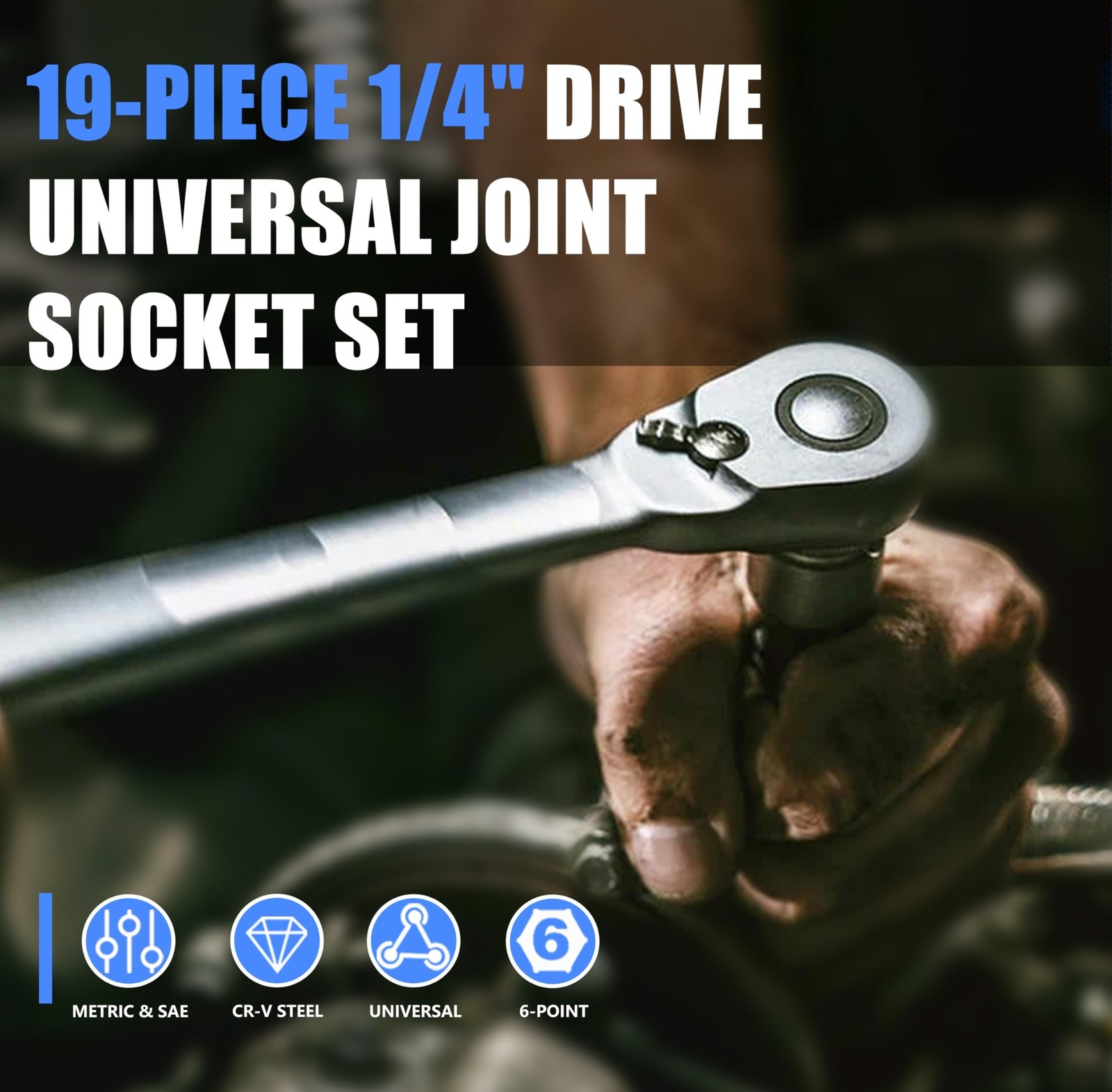 19-Piece 1/4" Drive Universal Joint Socket Set, Swivel Socket Set & Wobble So...