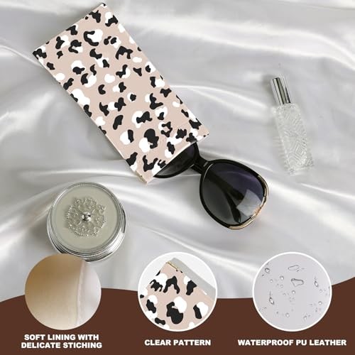 2Pcs Sunglass Eyeglass Glasses Case Soft PU Leather with Leopard Print a