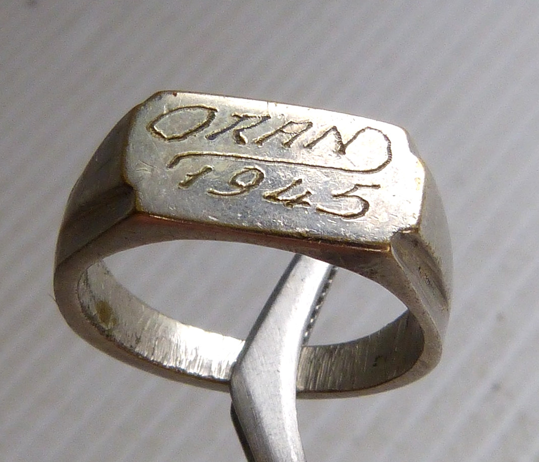 Vintage WW2  Trench Art Ring Dated 1945 Oran WWII Estate Find !
