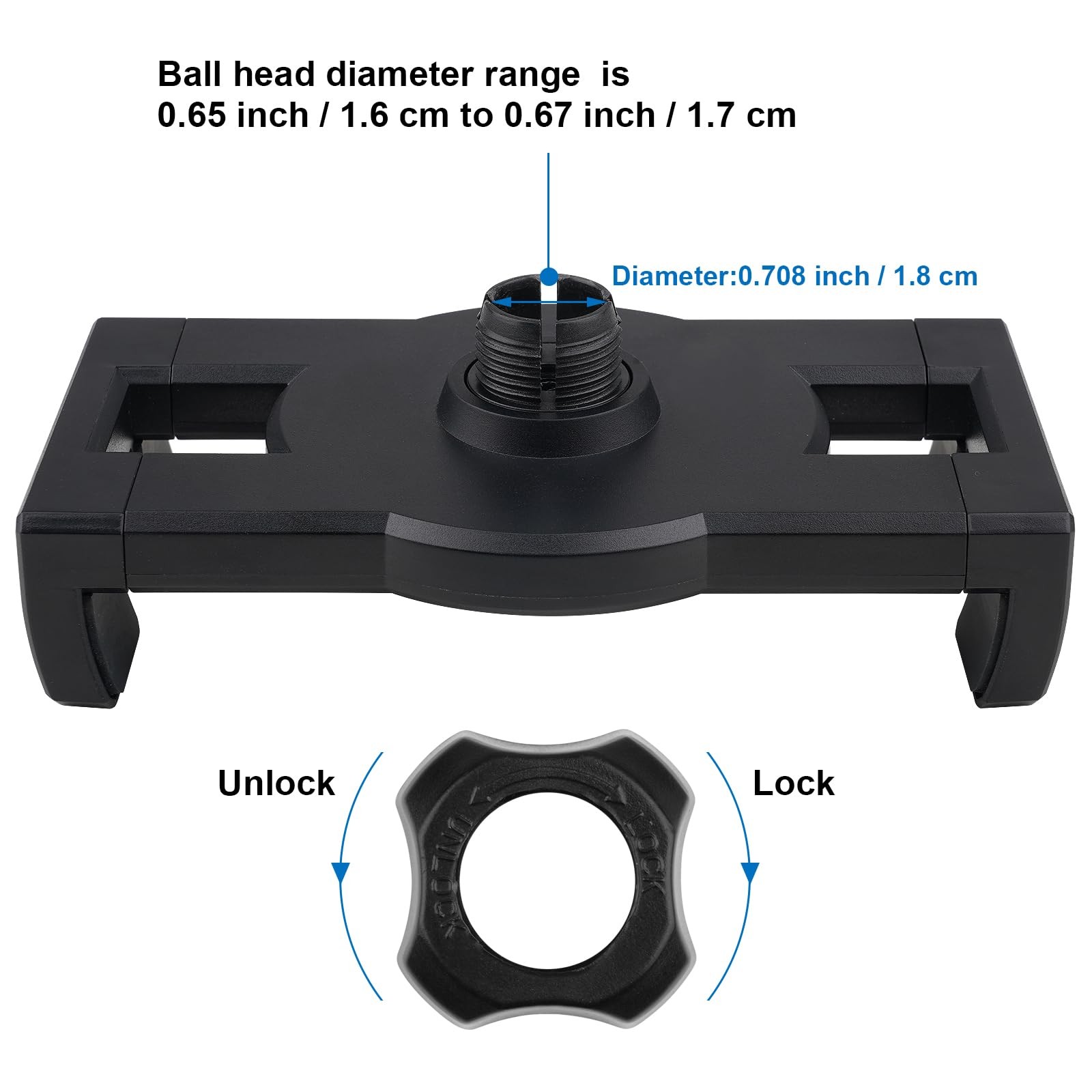 Tablet Holder Clamp Clip Mount Replacement with 17mm Ball Joint Socket Black