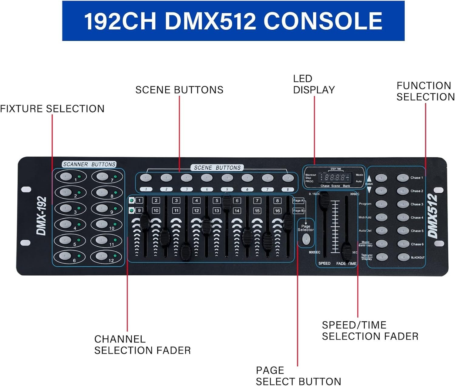 DMX 512 Controller, 192 Channel DMX Light Controller Stage Lighting Console f...