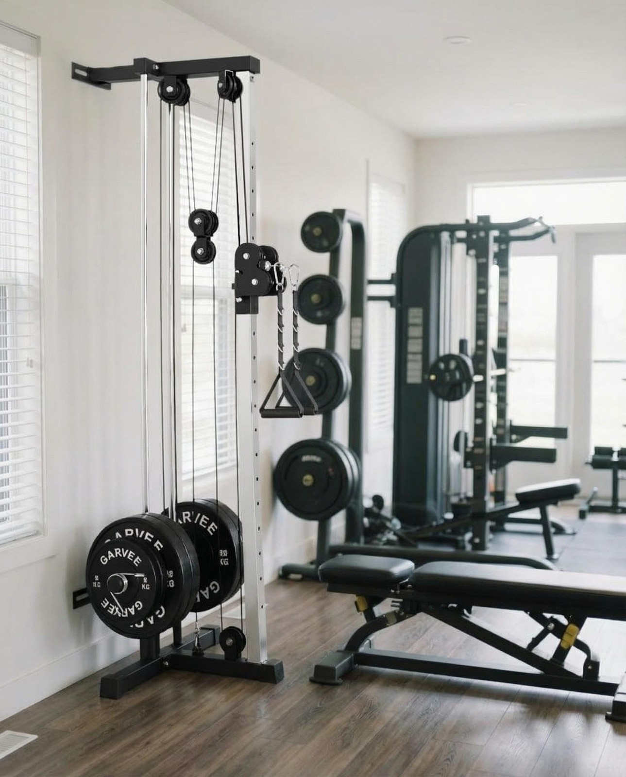 Wall Mount Lat Pulldown Machine,18-Position Adjustable Dual Pulley Cable Station
