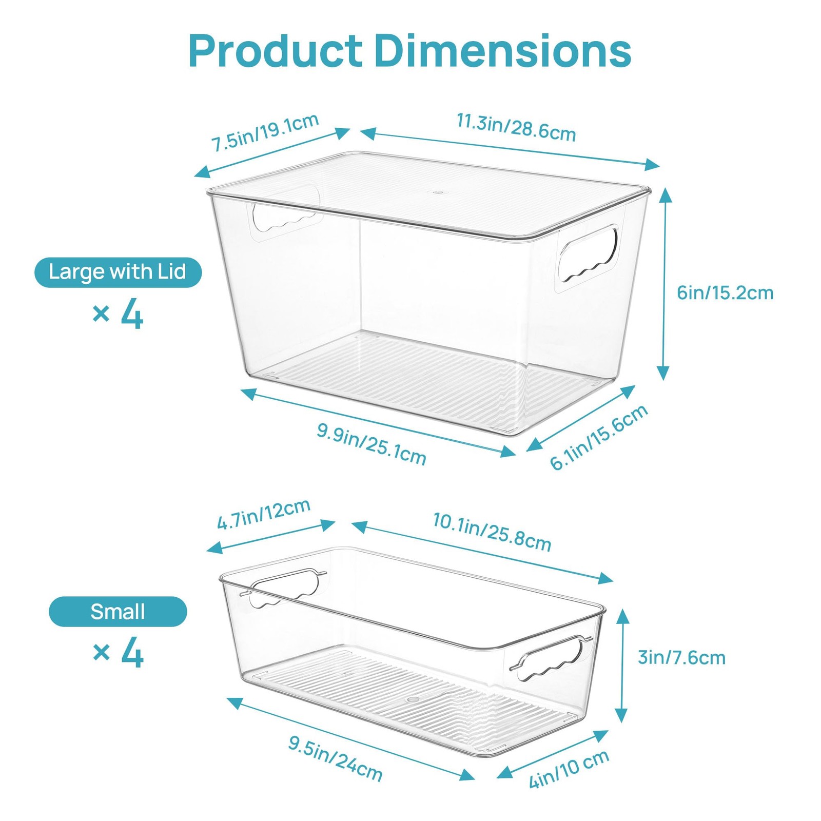 8 Pack Clear Storage Bins with Lid Set for Pantry Organizer