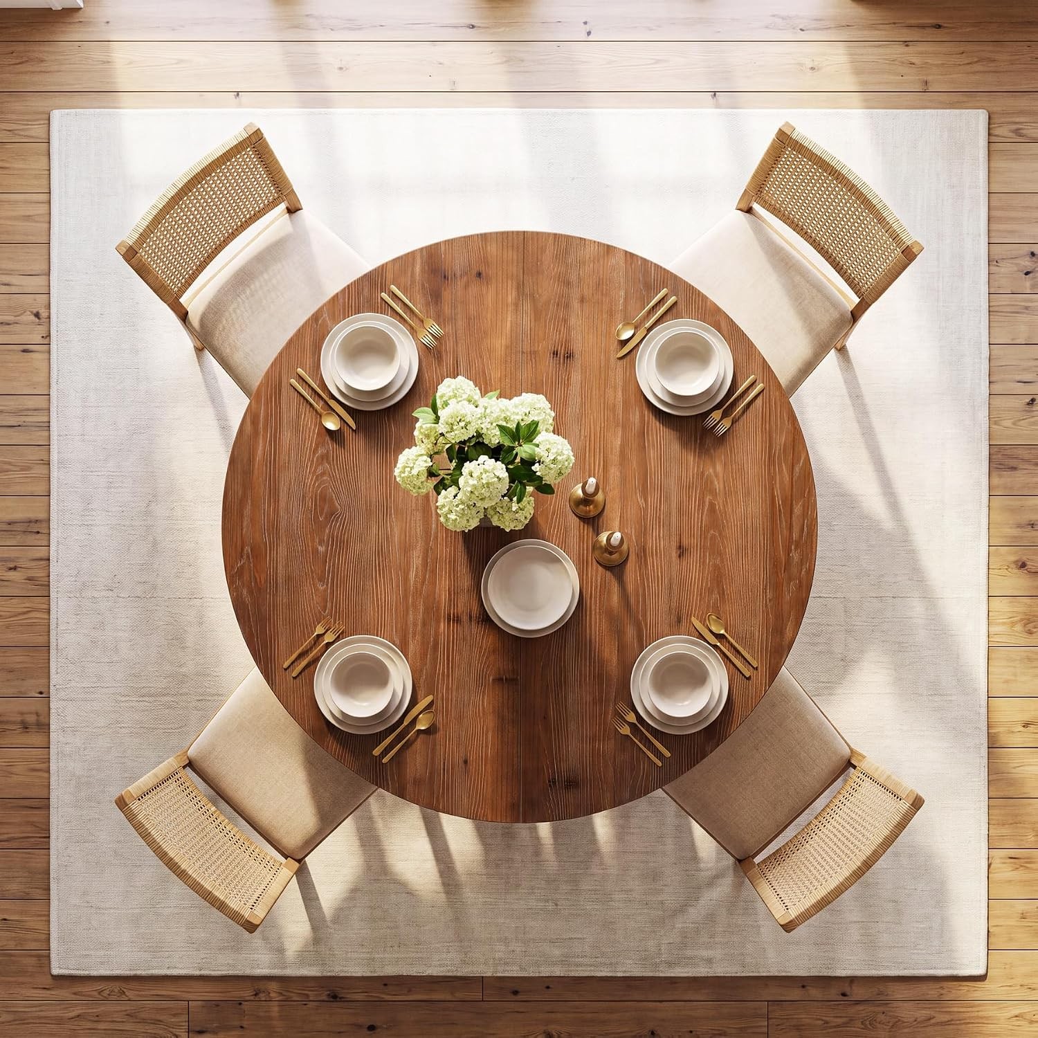 39.4" Solid Wood Round Dining Table Modern Small Kitchen Table for 2-4 People
