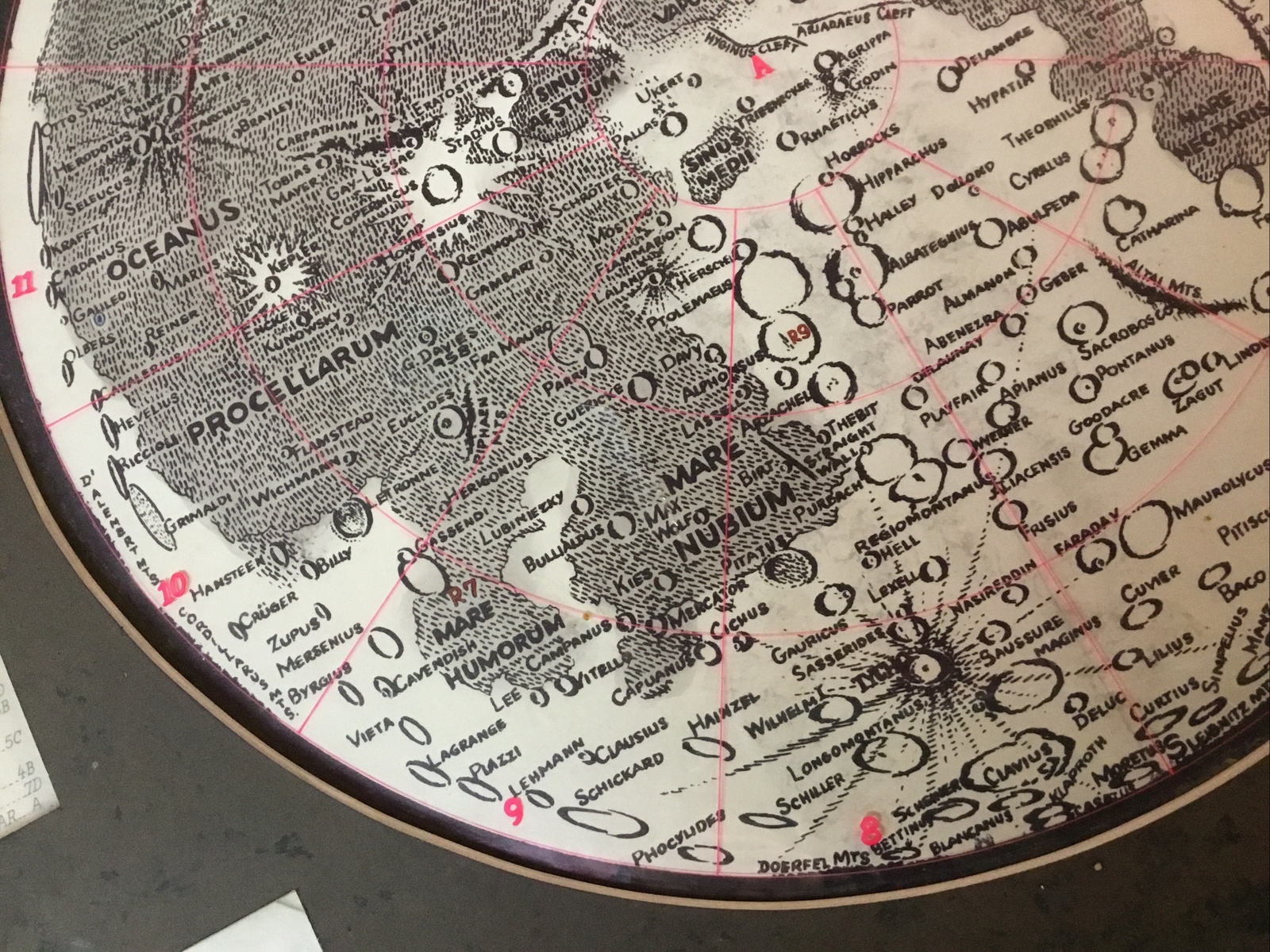 ORIGINAL VINTAGE LUNAR MAP MOUNTED ON BOARD