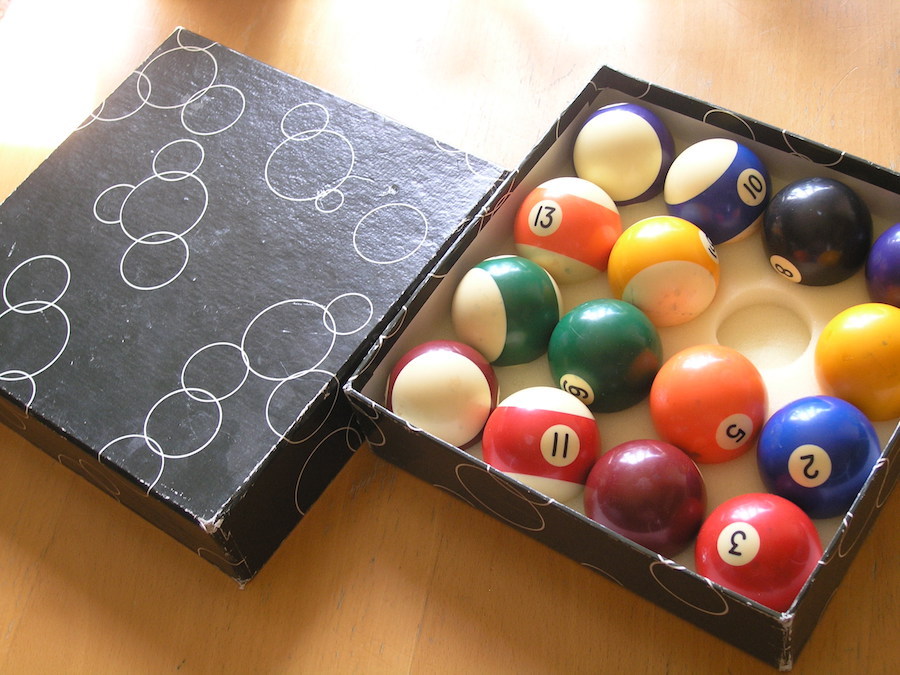 Vintage Pool Balls Billiards Balls 1 through 15 VG Used in box as shown 2 1/4"