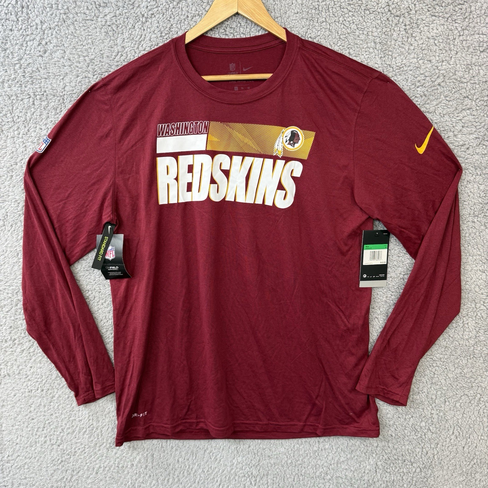 Washington Redskins Long Sleeve Tee Shirt Men’s XL Nike On Field Dri-Fit NWT