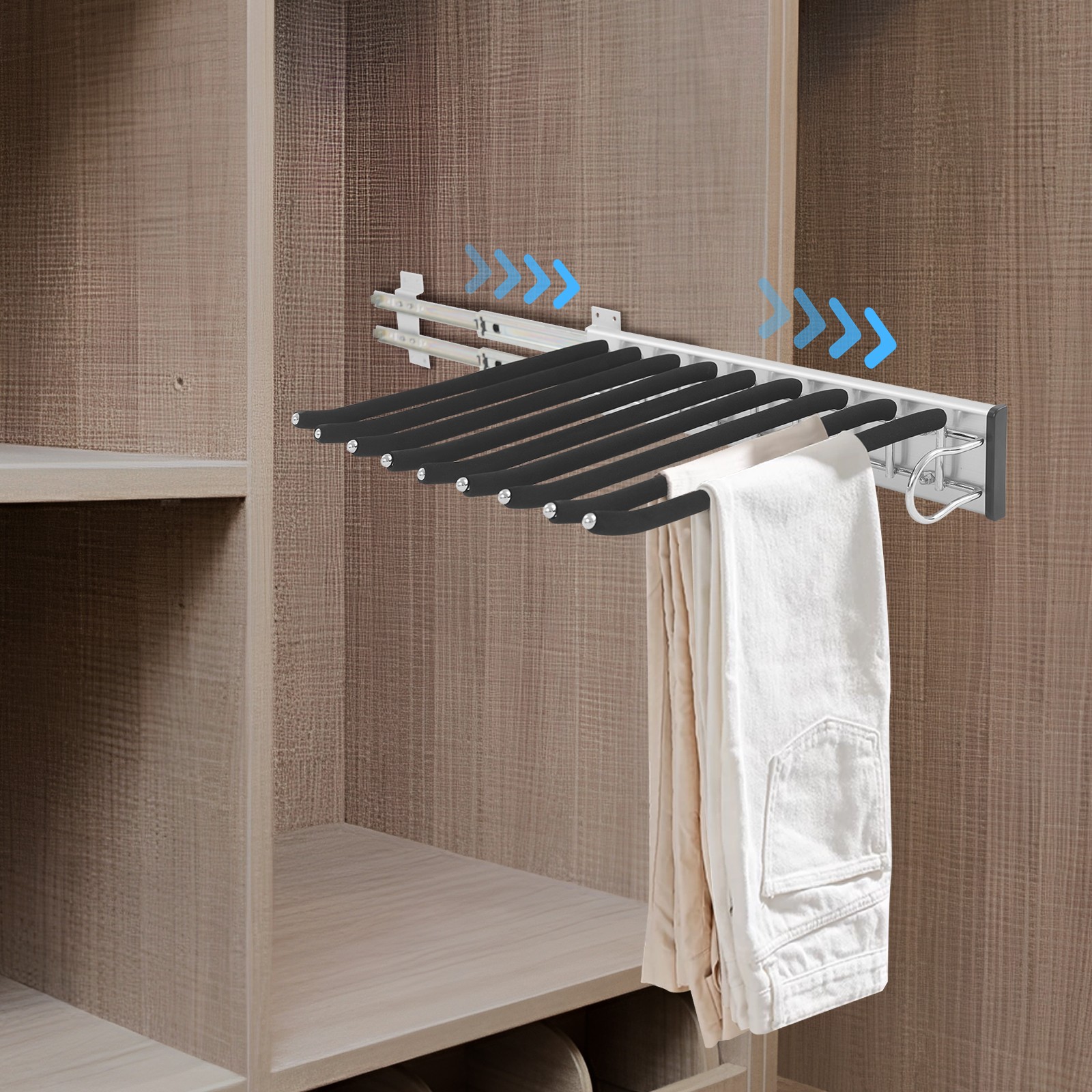 Pull Out Trouser Rack Closet Pants Hanger 9 Arms Slide Out Pants Storage Holder