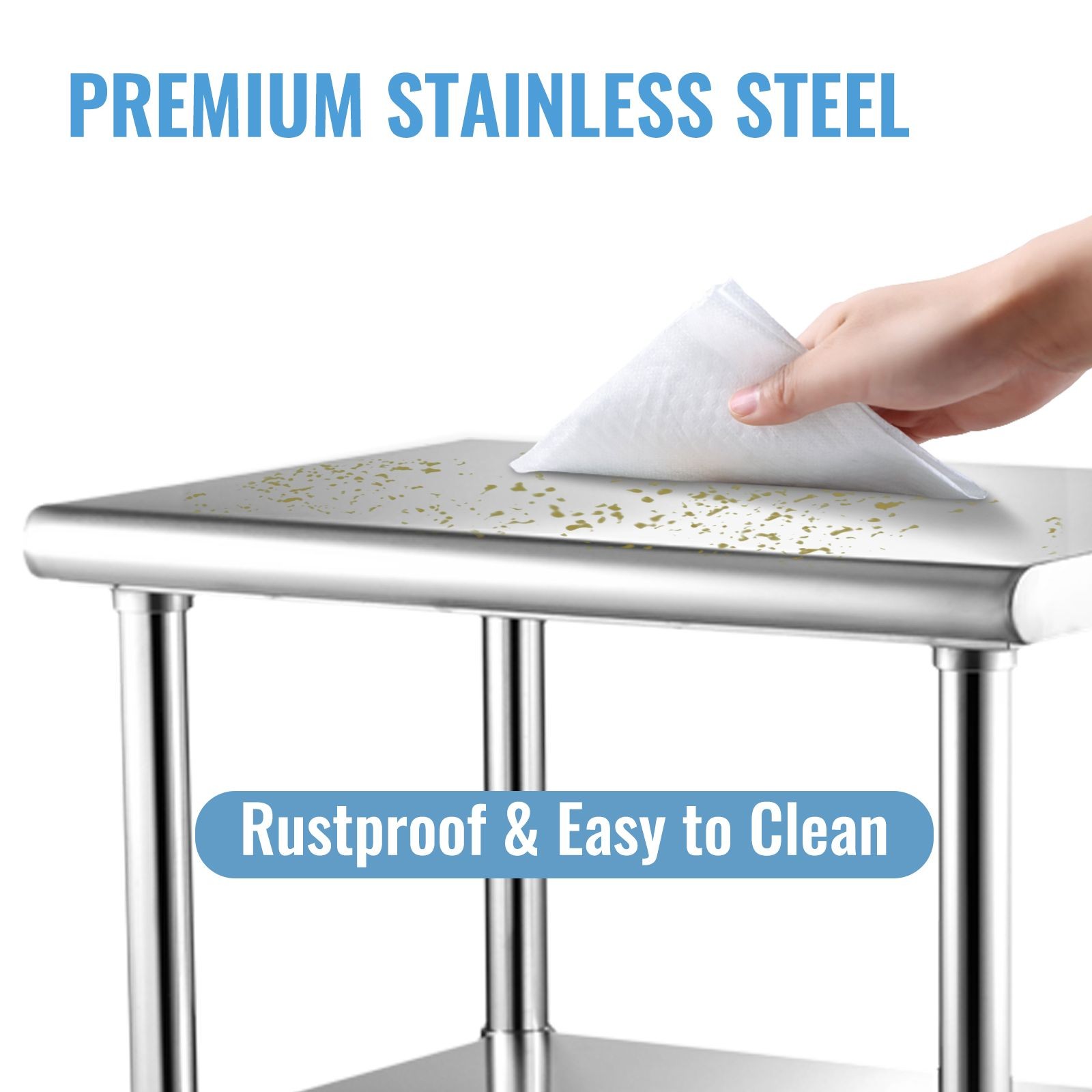 Stainless Steel Prep Table 24x18in, 600lbs Load, Adjustable Undershelf