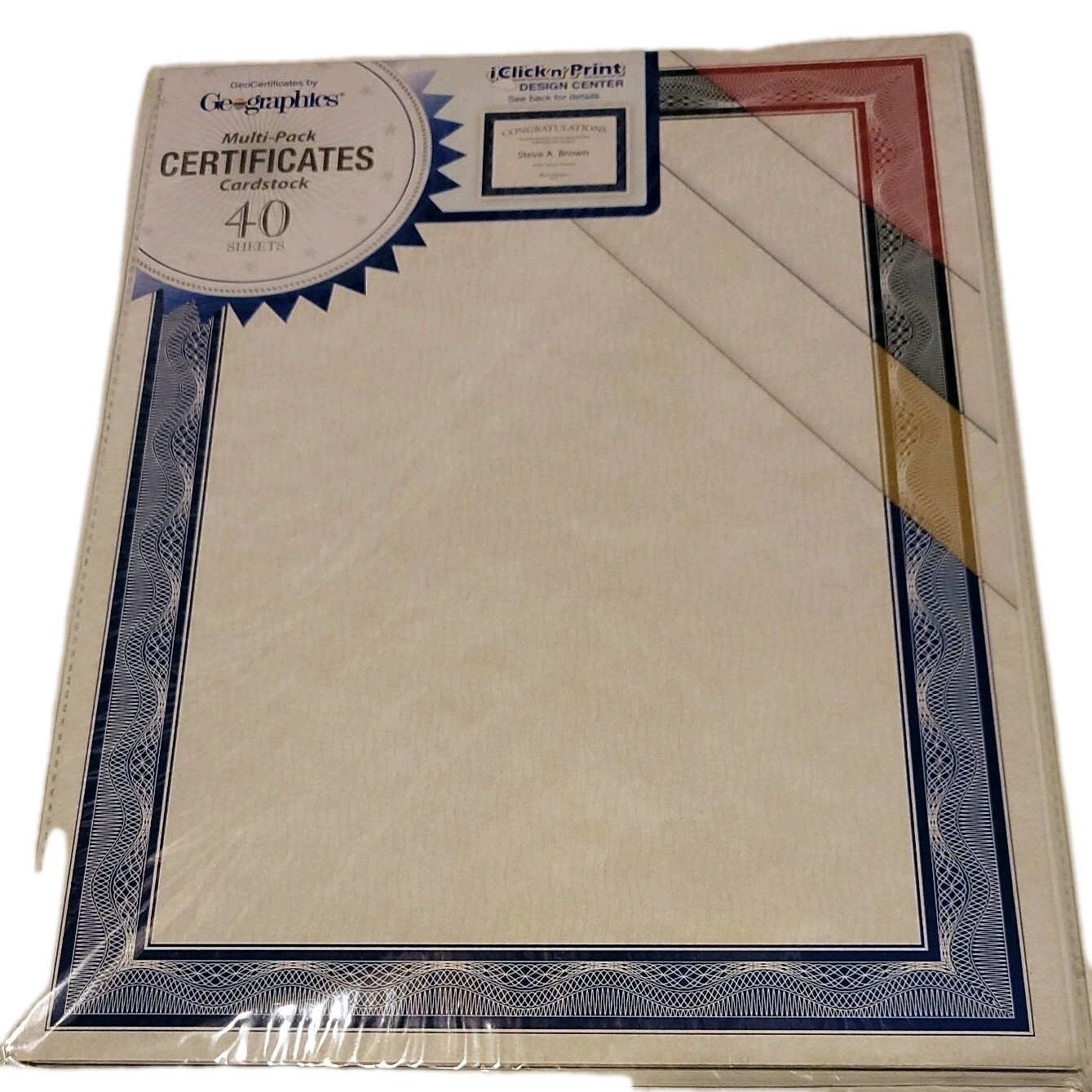 40 Geographics Award Certificates green red blue & gold Borders Cardstock Honors