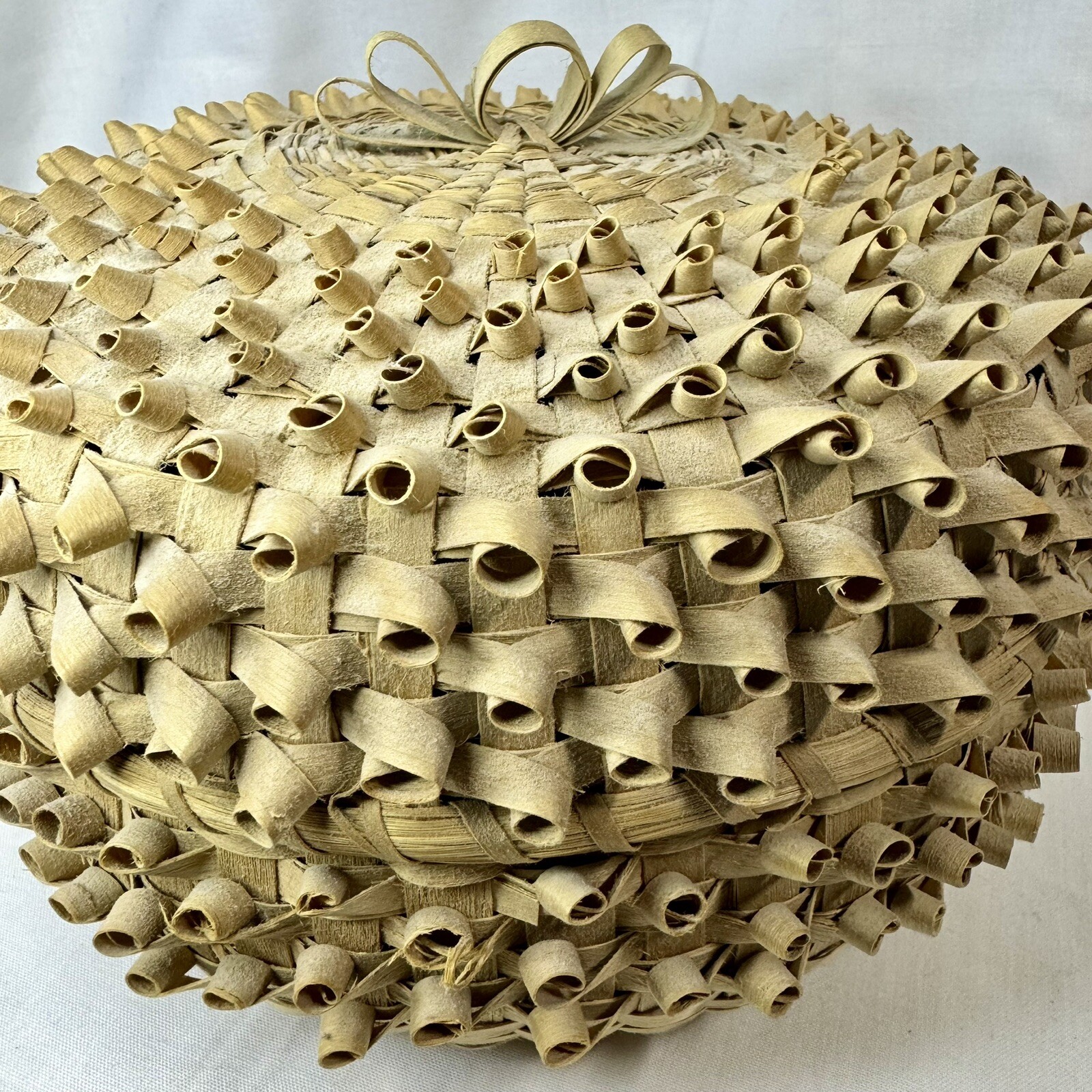 Handmade Vintage Porcupine Coil Curl Basket Native Indian Reed Lidded Weave