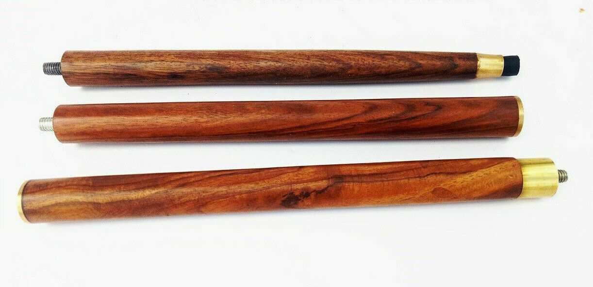 3 Fold Vintage Brass Wood Walking Stick Only For Cane Handle Only wooden shaft