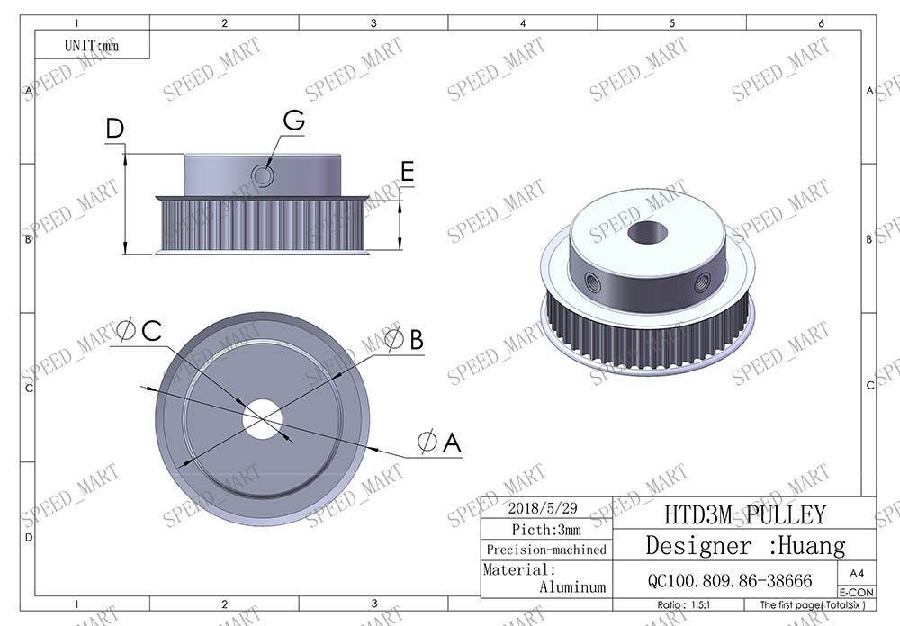 HTD 3M Timing Pulley 48T 14mm Bore for Stepper Motor 3D Printer 11mm Width