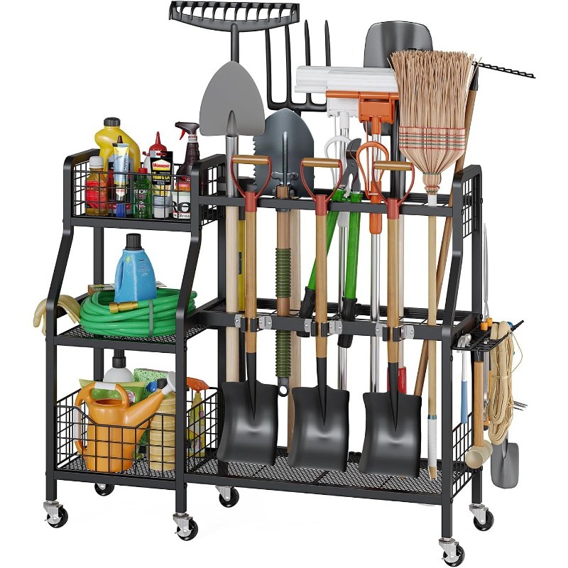 Garden Tool Organizer with 6 Wheels(3 lockable), Heavy Duty Yard Tool organizer