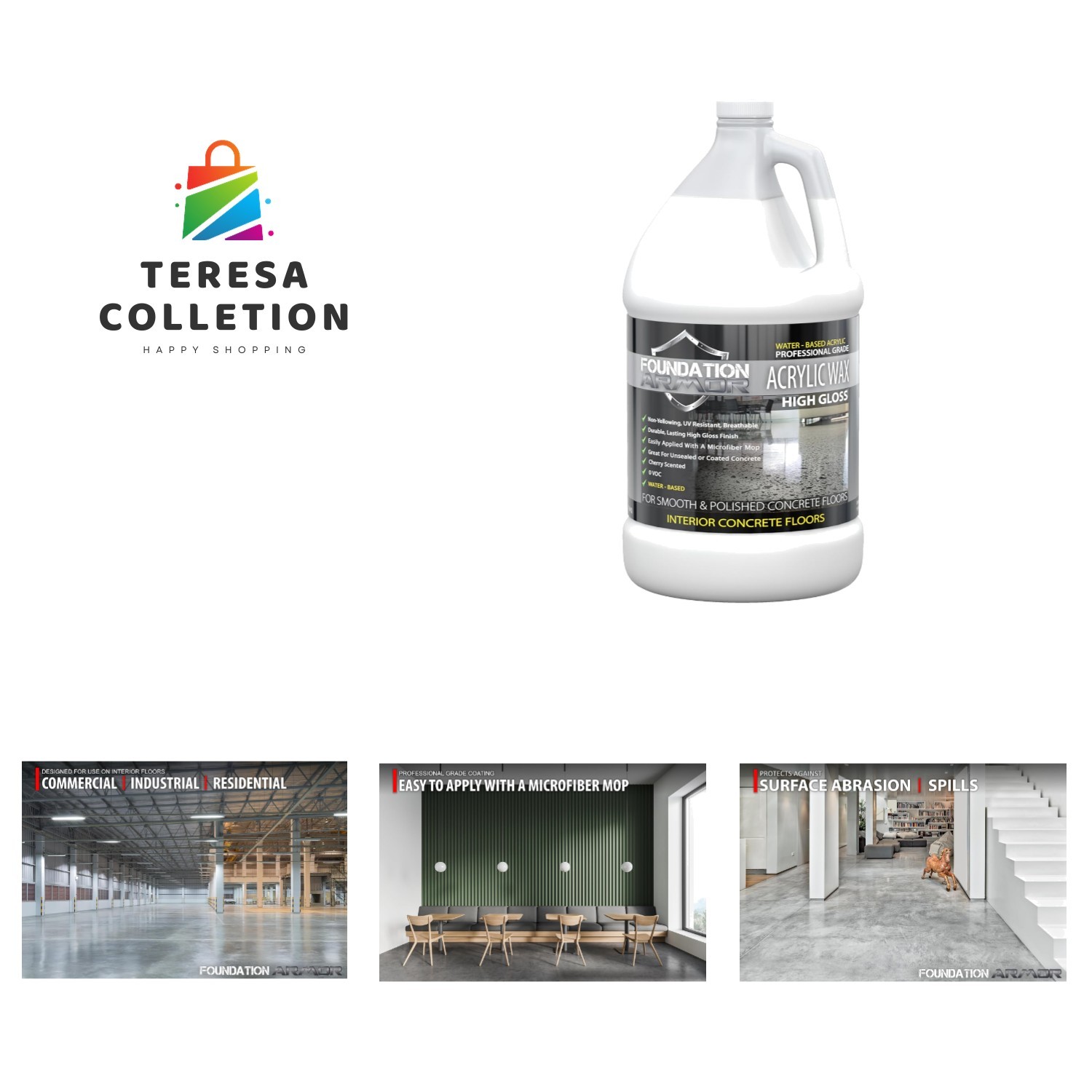 Armor High Gloss Concrete Floor Wax - Professional Grade 1 Gallon, Water-Based