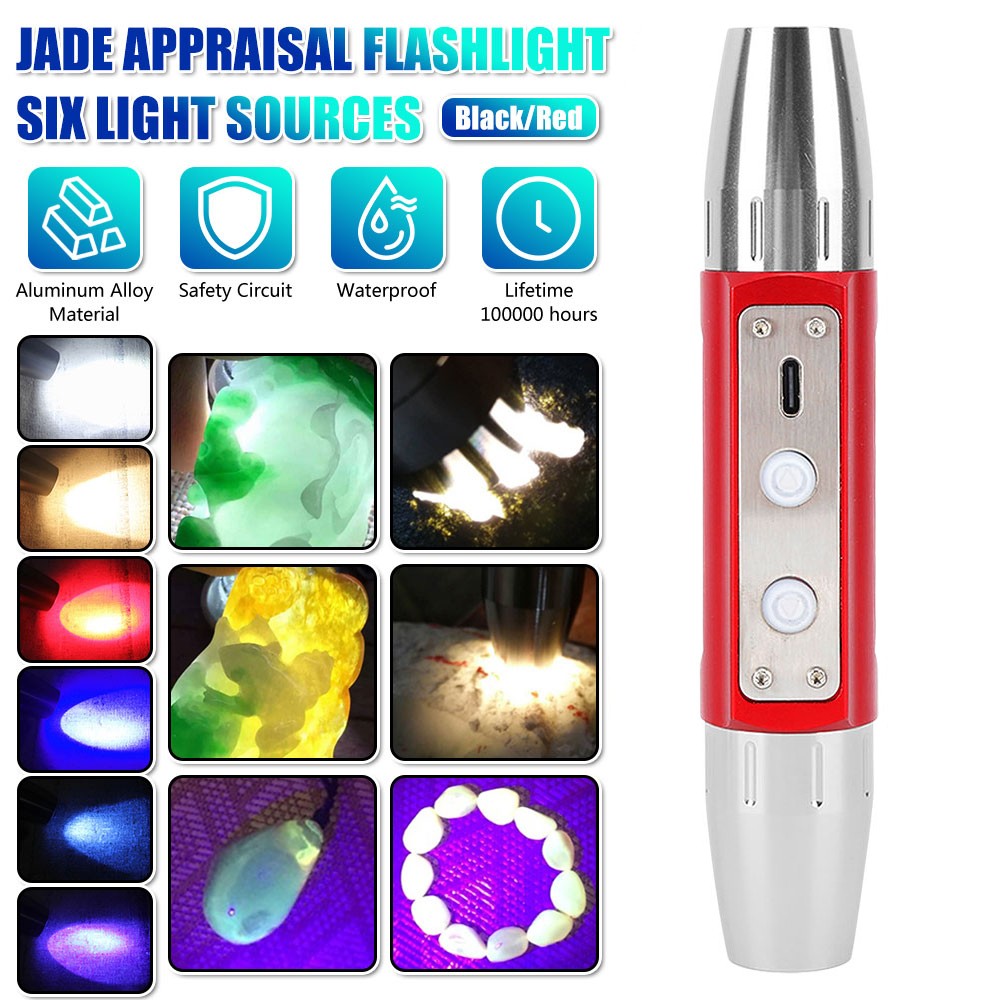 Six Light Source Rechargeable Jade Identification Flashlight UV LED Jewelry Test