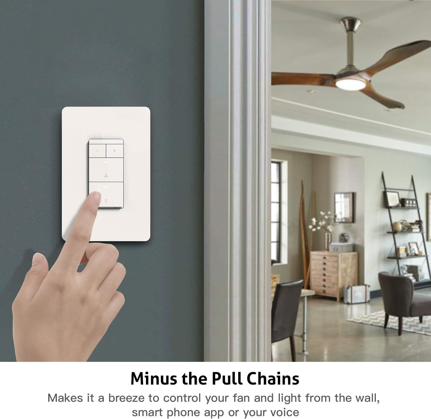 Smart Ceiling Fan Control and Dimmer Light Switch 2PACK, Neutral Wire Needed, Si