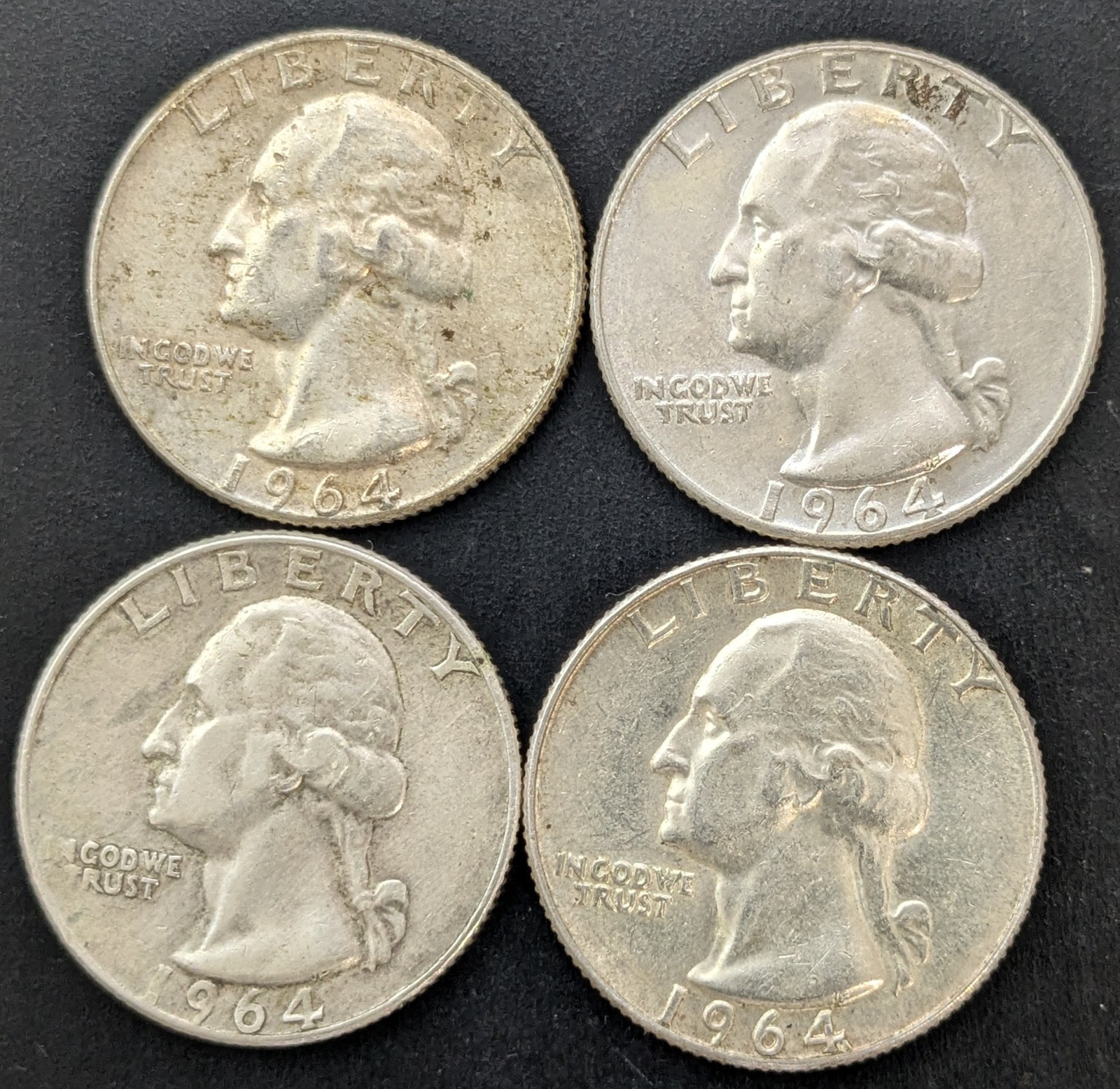 Lot Of (4) 1964 (D) Washington Quarters ¼ $ 90% Silver Eagle Fine  1A