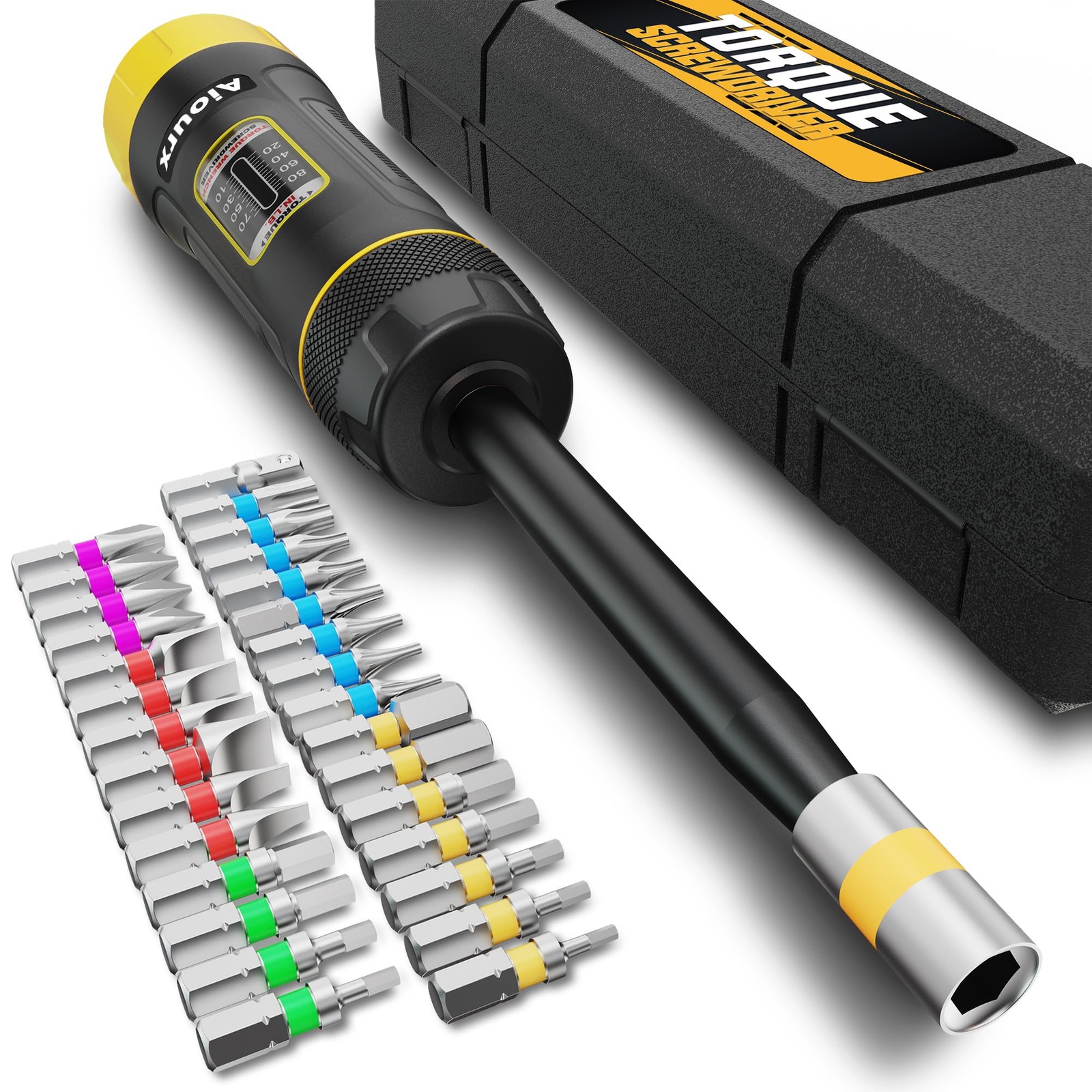 Aiourx Long Shank Torque Screwdriver Set, 1080 Inch Pounds lbs, 32 Piece 1/4"...