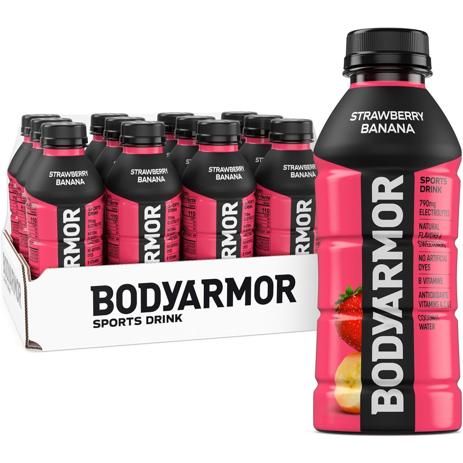Sports Drink BodyArmor Strawberry Banana Electrolyte Hydration 16 Fl Oz Bottles