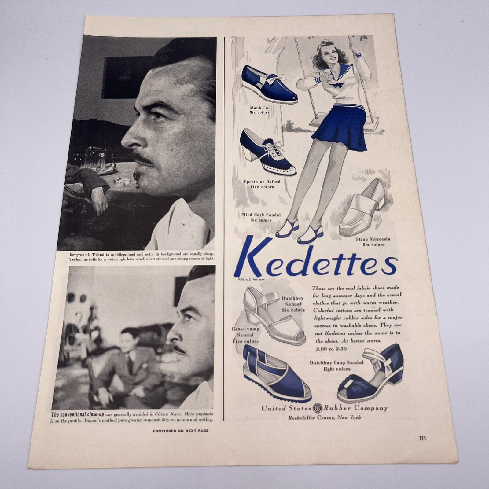 1941 Kedettes Shoes Vintage Print Ad 5.5"x14" United States Rubber Company