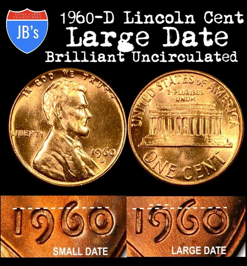 1960-D LARGE DATE Lincoln Memorial Cent Penny 1c - BRILLIANT UNCIRCULATED (BU)