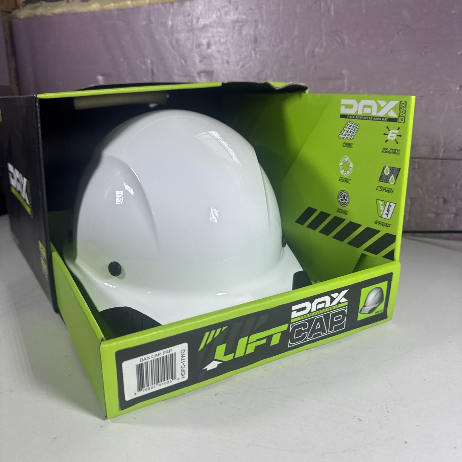 Lift Safety HDFC-17WG Dax Hard Hat Cap Style White w/ Ratchet Suspension