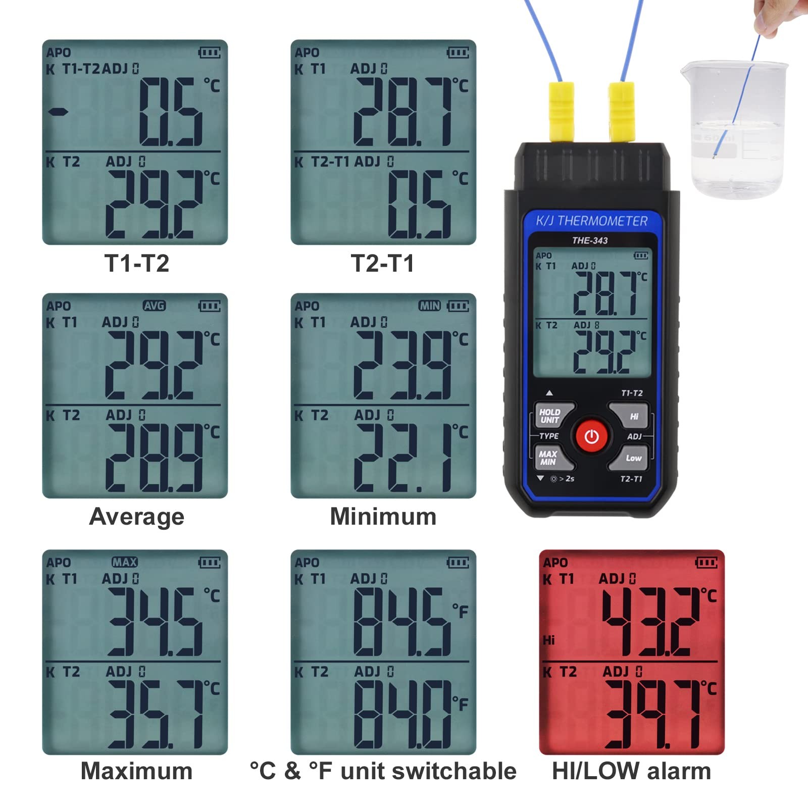 Thermocouple Thermometer Digital K Type with 4 Black