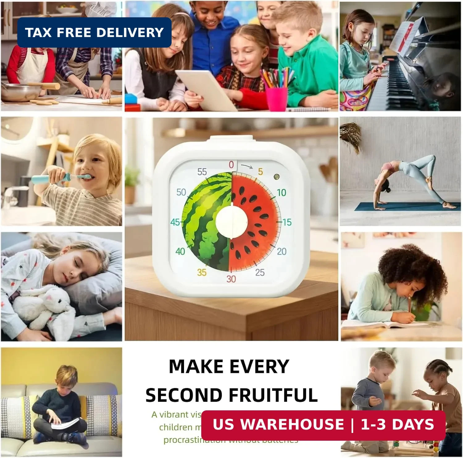 60 Minute Visual Timer for Kids, Silent Countdown Timer with Fruit Pattern, Time