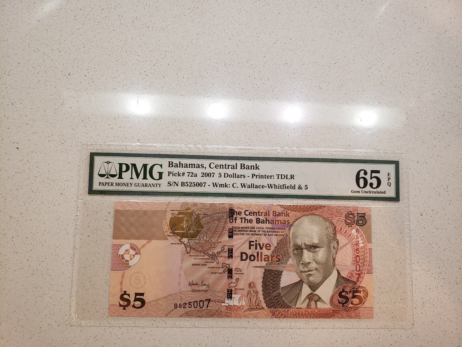BAHAMAS 5 DOLLARS 2007 UNC 65EPQ