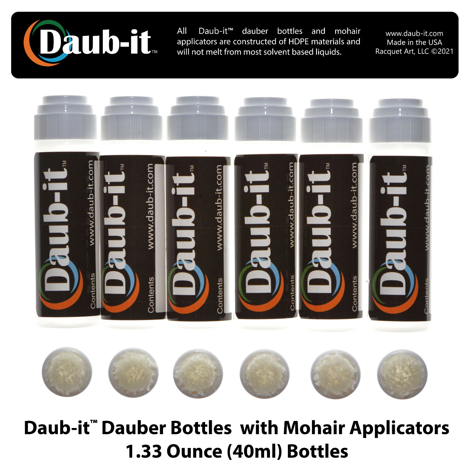 Daub-it Empty Bottle with Mohair Dauber Applicator - 6 Pack -1 Ounce- HDPE