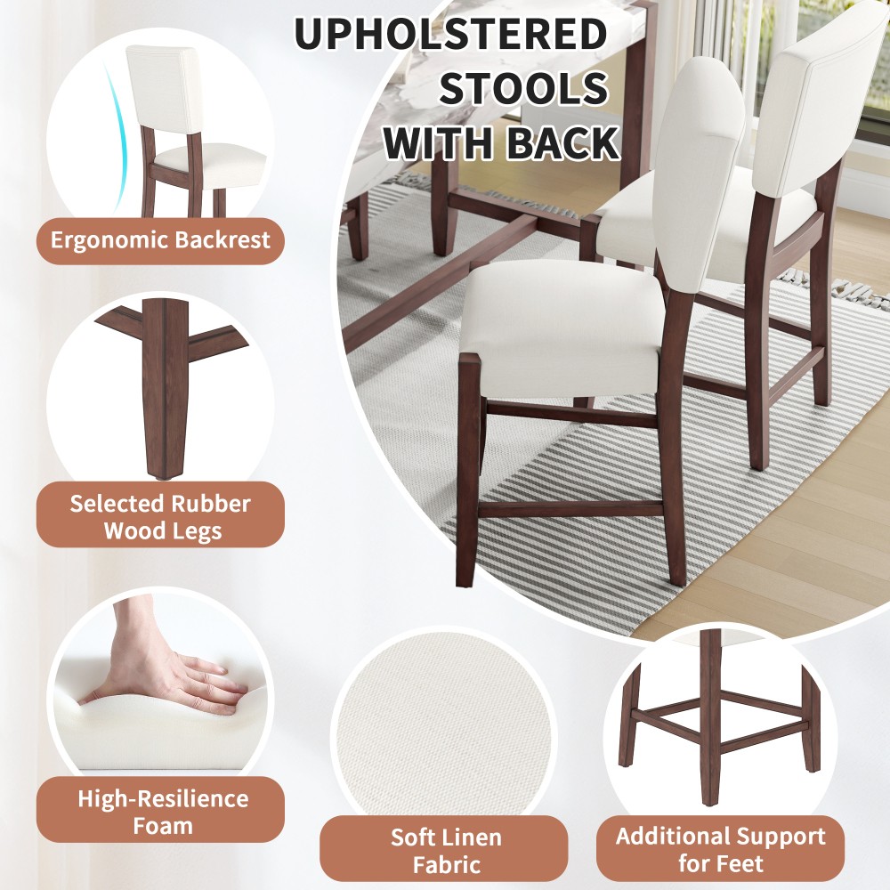 Faux Marble Counter Height Dining Table Set with 2 Chairs, Modern Pub