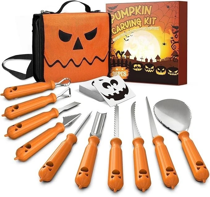 imarku Halloween Pumpkin Carving Kit, 10 PCS Professional Orange Handle NEW