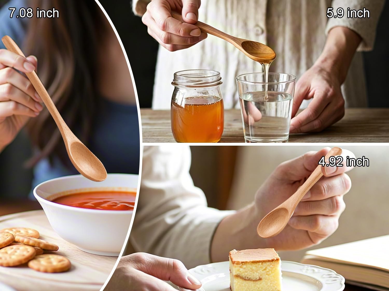 6 Piece Small Wooden Spoons Set - Premium Beech Multiple Sizes, Light Brown