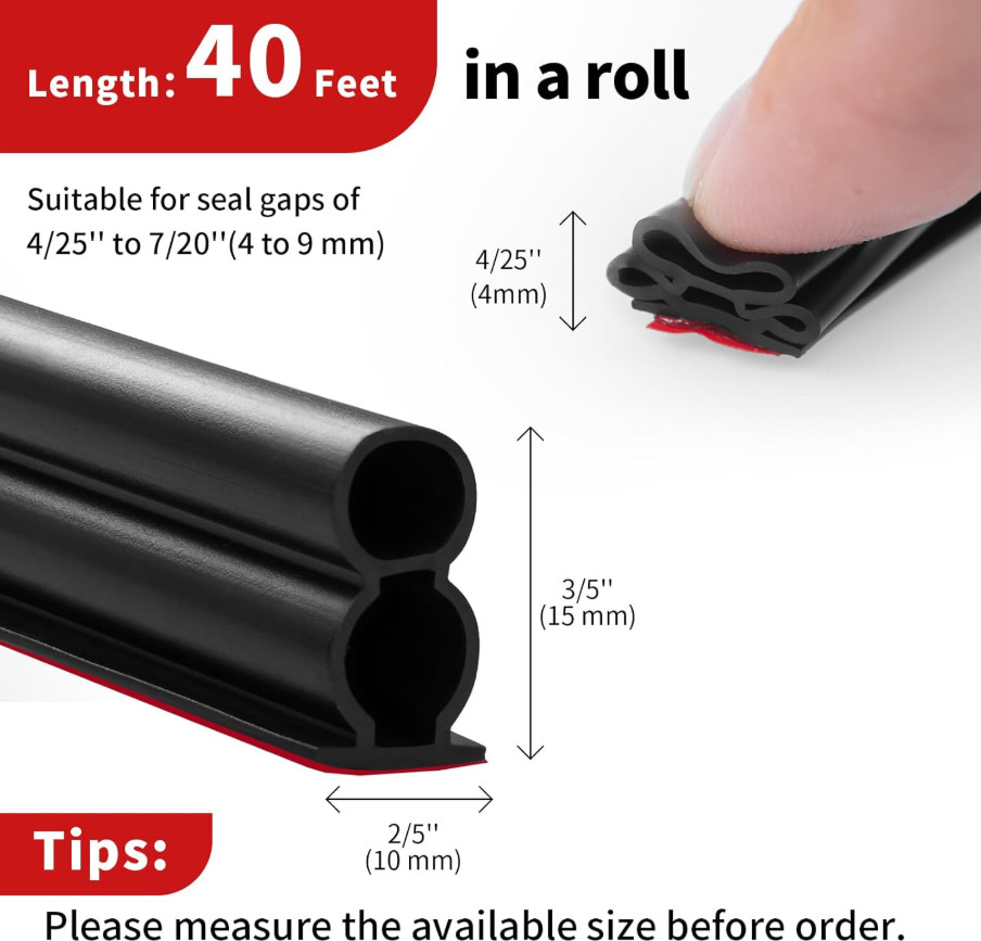 40ft Rubber Door Seal Weather Stripping D-Shape Large Gap Self Adhesive Black