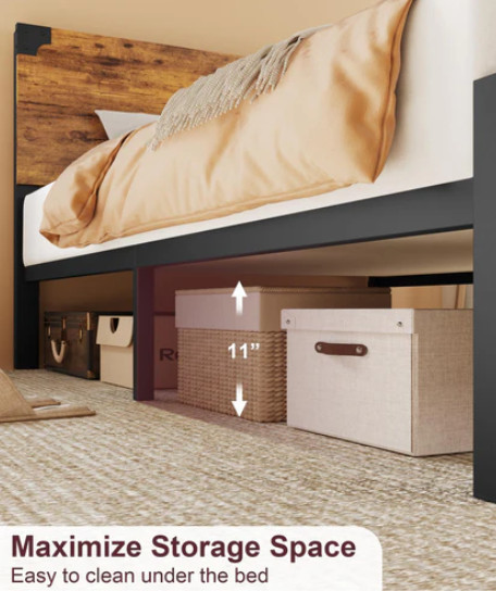 [HOT] Garvee King Bed Frame, Platform King Size Bed Frame with Wood Headboard