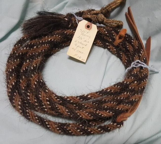 Mane Horsehair Split Reins w/ rawhide connectors-- 8 feet 3/8" dia. Pattern F16