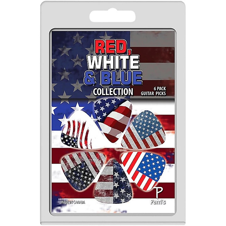 2 PACKAGE PERRI'S RED, WHITE AND BLUE GUITAR PICKS...6 PICK ASSORTED/PKG