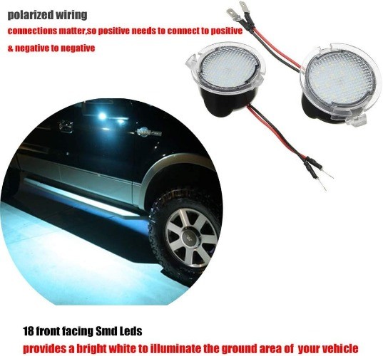 2PC Full LED Side Under-Mirror Puddle Light Lamp Assembly Replace Color: White